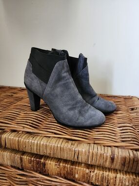 Geox Grey Suede Ankle Booties with Black Elastic Insets
